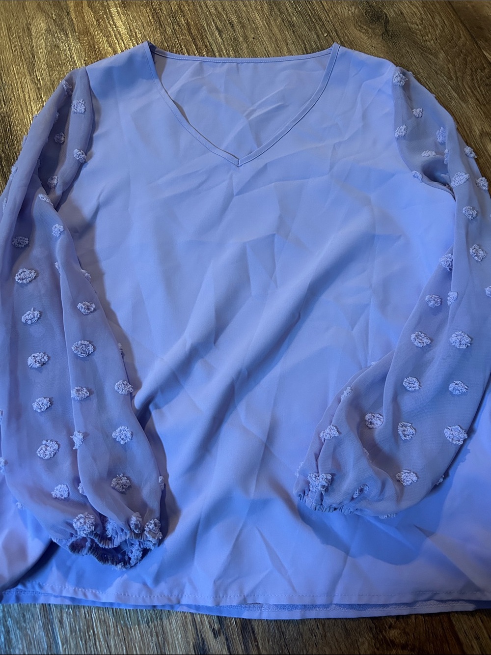 SHEIN Lilac V-Neck Chiffon Blouse with Sheer Puff Sleeves